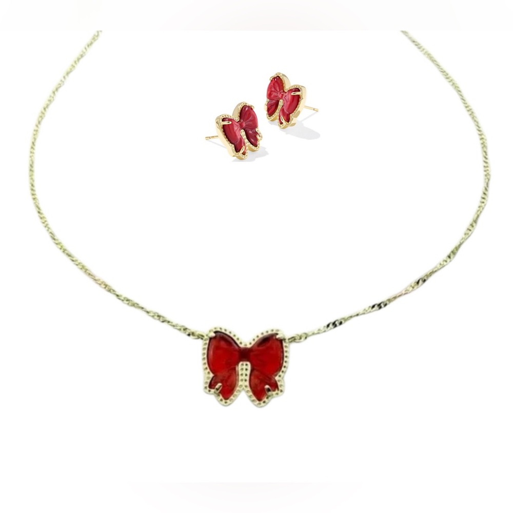 Kendra Scott Haley Bow Necklace & Stud Earrings
Gold Scarlet Red Mother Of Pearl